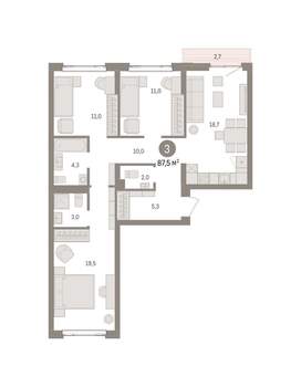 3-к квартира, вторичка, 88м2, 3/7 этаж