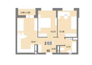 2-к квартира, строящийся дом, 56м2, 6/22 этаж