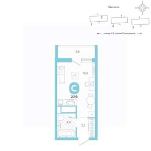 Студия квартира, вторичка, 28м2, 11/16 этаж