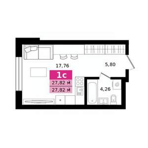 Студия квартира, строящийся дом, 28м2, 3/27 этаж