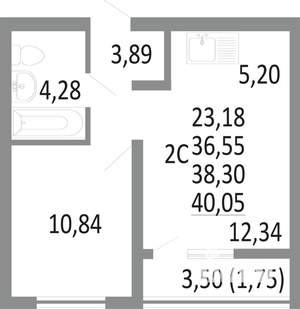 2-к квартира, вторичка, 38м2, 15/18 этаж