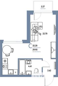 Студия квартира, строящийся дом, 32м2, 4/24 этаж