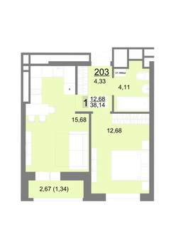 1-к квартира, строящийся дом, 38м2, 20/22 этаж