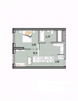 1-к квартира, строящийся дом, 35м2, 24/33 этаж