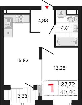 1-к квартира, вторичка, 40м2, 27/31 этаж