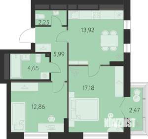 2-к квартира, вторичка, 58м2, 28/31 этаж
