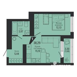 1-к квартира, вторичка, 38м2, 25/26 этаж