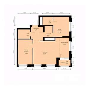 2-к квартира, строящийся дом, 70м2, 29/30 этаж
