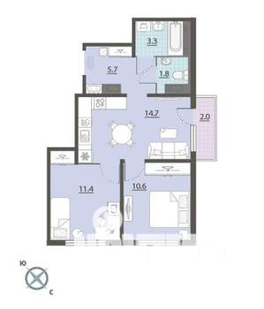 2-к квартира, вторичка, 48м2, 13/24 этаж