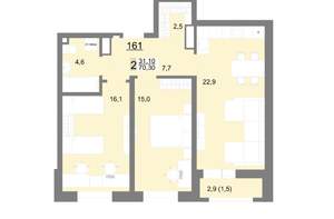2-к квартира, вторичка, 70м2, 19/26 этаж