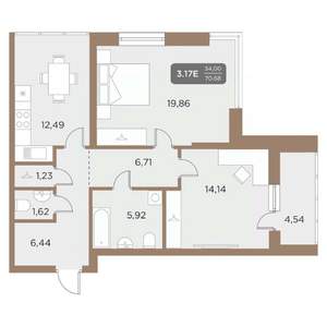 3-к квартира, вторичка, 71м2, 22/24 этаж
