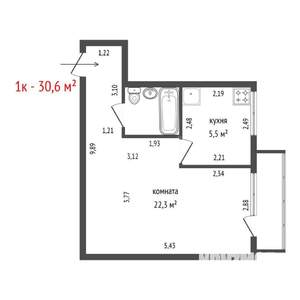 1-к квартира, вторичка, 31м2, 4/4 этаж