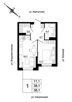 1-к квартира, вторичка, 38м2, 14/24 этаж
