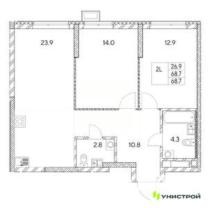 2-к квартира, вторичка, 69м2, 6/31 этаж