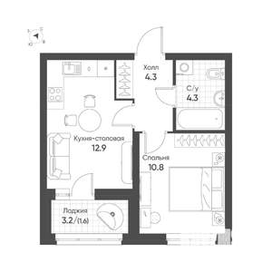 1-к квартира, строящийся дом, 34м2, 13/16 этаж