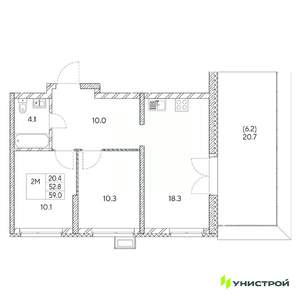 2-к квартира, вторичка, 59м2, 17/31 этаж