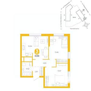 3-к квартира, вторичка, 56м2, 10/24 этаж