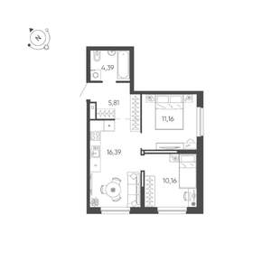 2-к квартира, вторичка, 48м2, 17/24 этаж