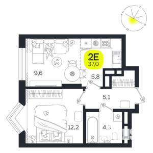 2-к квартира, вторичка, 37м2, 6/27 этаж