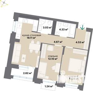 2-к квартира, строящийся дом, 64м2, 6/9 этаж
