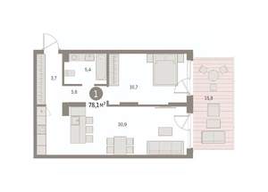 1-к квартира, вторичка, 78м2, 1/16 этаж