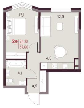 2-к квартира, вторичка, 38м2, 7/20 этаж