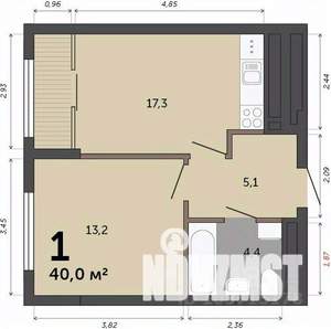 1-к квартира, строящийся дом, 40м2, 4/23 этаж
