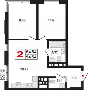 2-к квартира, вторичка, 55м2, 25/30 этаж