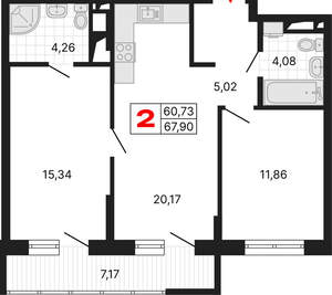2-к квартира, вторичка, 68м2, 4/25 этаж