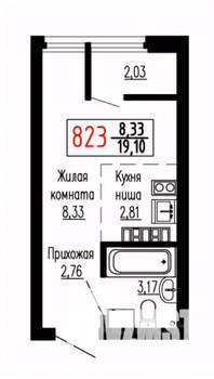 Студия квартира, строящийся дом, 19м2, 22/27 этаж