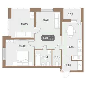 3-к квартира, вторичка, 77м2, 14/24 этаж