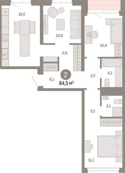 2-к квартира, вторичка, 85м2, 6/24 этаж