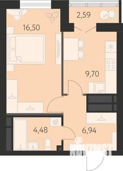 1-к квартира, строящийся дом, 40м2, 21/31 этаж