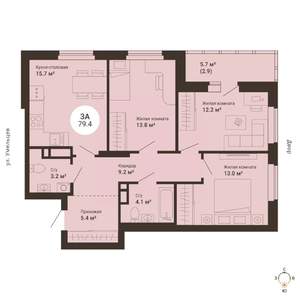 3-к квартира, сданный дом, 79м2, 13/25 этаж