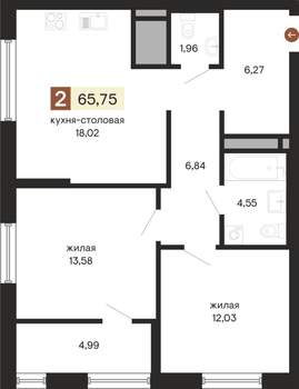 2-к квартира, вторичка, 66м2, 2/24 этаж