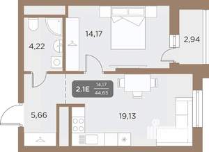 2-к квартира, вторичка, 45м2, 15/24 этаж