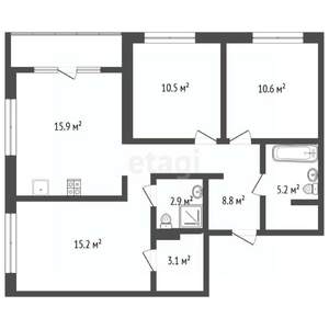 3-к квартира, вторичка, 74м2, 7/18 этаж