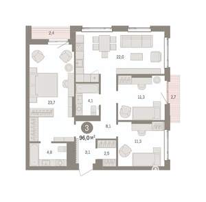 3-к квартира, вторичка, 96м2, 4/25 этаж