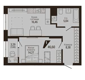1-к квартира, вторичка, 47м2, 4/23 этаж
