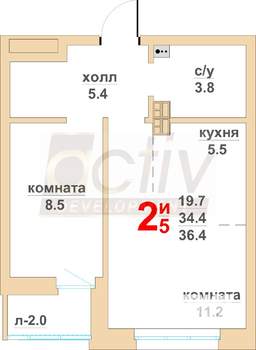 2-к квартира, вторичка, 36м2, 4/16 этаж