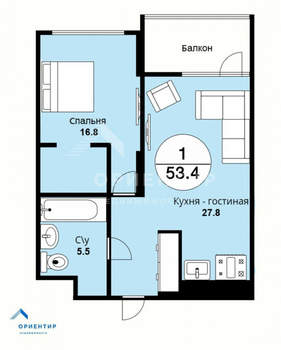 2-к квартира, сданный дом, 54м2, 8/25 этаж