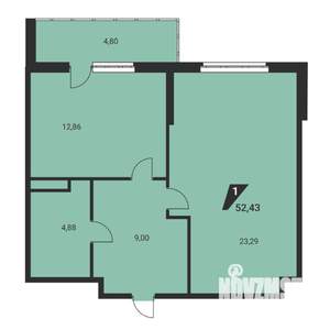 1-к квартира, вторичка, 52м2, 2/25 этаж