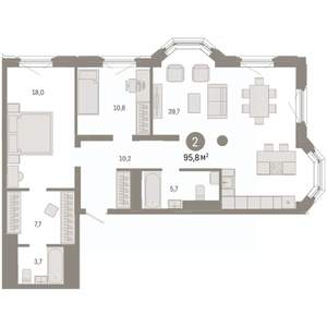 2-к квартира, вторичка, 96м2, 10/24 этаж