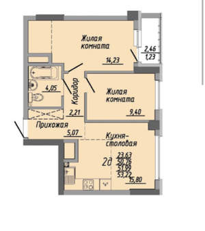 2-к квартира, сданный дом, 52м2, 5/31 этаж