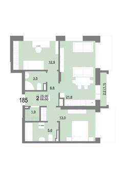 2-к квартира, вторичка, 67м2, 6/25 этаж