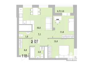 2-к квартира, вторичка, 59м2, 17/24 этаж
