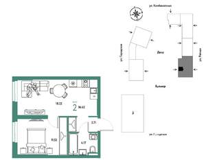 2-к квартира, строящийся дом, 37м2, 5/24 этаж