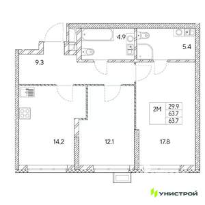 2-к квартира, вторичка, 64м2, 9/31 этаж
