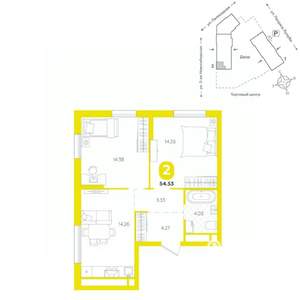 2-к квартира, вторичка, 55м2, 24/24 этаж