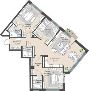 3-к квартира, строящийся дом, 118м2, 3/24 этаж